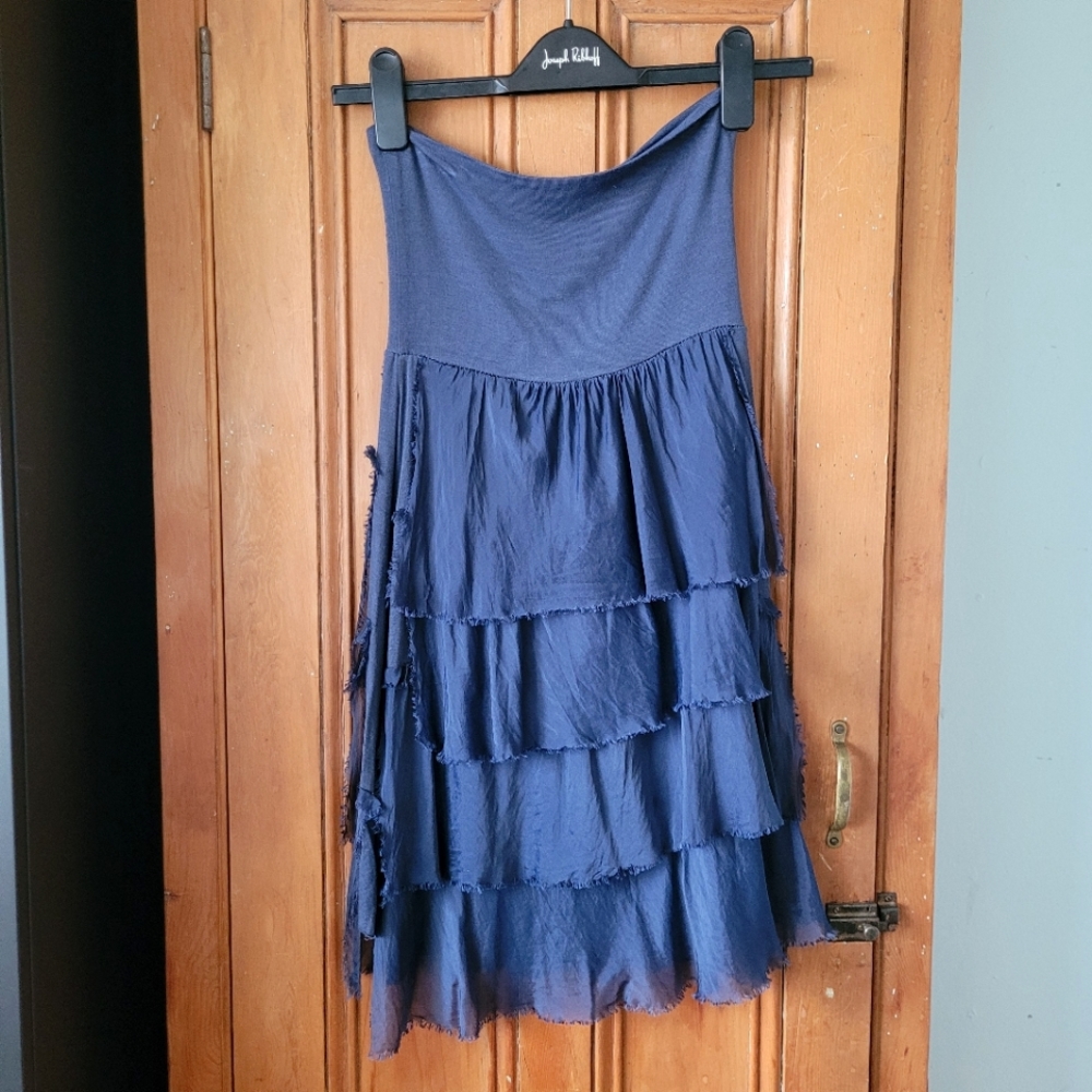 Chic Blue Tiered Midi Skirt for Cocktail Events